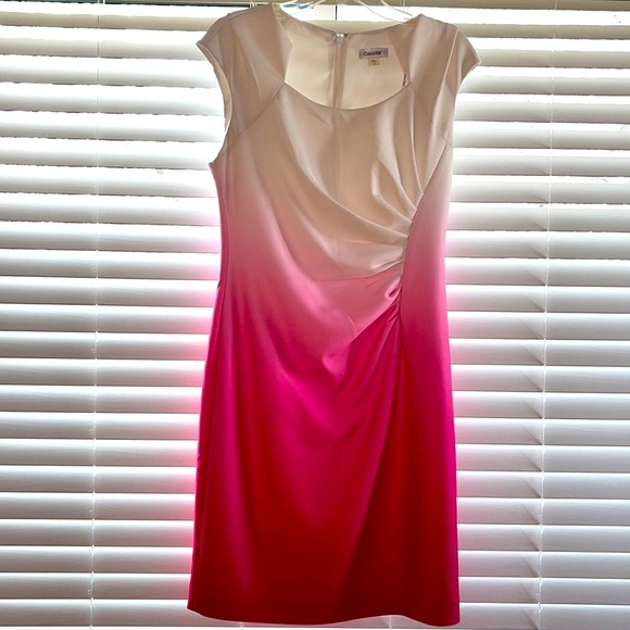 calvin klein pink ombre dress New CALVIN KLEIN Size 12 Ombre Seamed White/Pink Fit & Flare Dress Retail $134